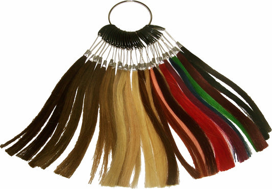 Farbring mit einzelnen Haarsträhnen für die Farbbestimmung