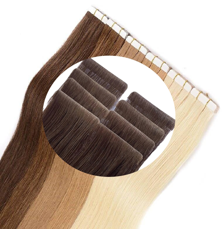 10 Invisible Tape Extensions aus Echthaar in 60 cm Länge für Haarverlängerung